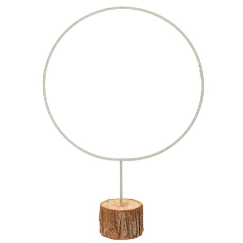 Dekorativ rund ring på träbas, metall, för torkade blommor, 52 cm