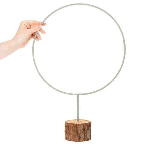 Dekorativ rund ring på träbas, metall, för torkade blommor, 52 cm | Floristik24.se