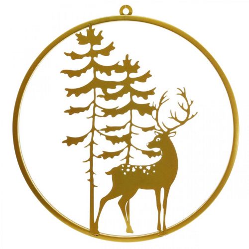 Dekorativ ring guld för att hänga upp rådjur metalldekoration jul Ø38cm