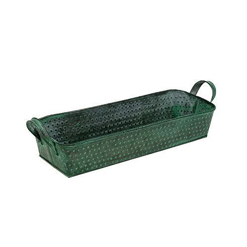 Floristik24 Metallskål fyrkantig grön 30 cm x 11 cm H6cm