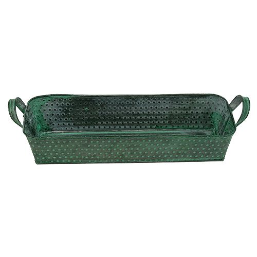 Floristik24 Metallskål fyrkantig grön 30 cm x 11 cm H6cm