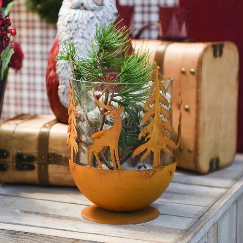 Floristik24 Metallskål med rådjur, skogsdekoration för advent, dekorativt kärl rostfritt stål Ø25cm H29cm
