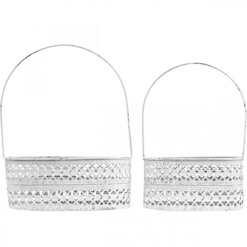 Floristik24 Metallkorg oval, dekorativt kärl för plantering vit, silver vintage look L17 / 22cm H25 / 28cm set om 2