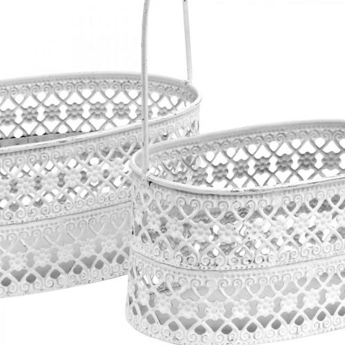 Floristik24 Metallkorg oval, dekorativt kärl för plantering vit, silver vintage look L17 / 22cm H25 / 28cm set om 2