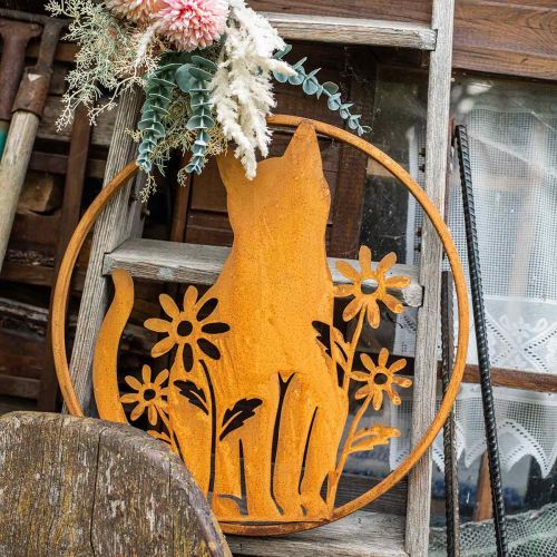 Floristik24 Metallskylt patinakatt med blommor Ø38cm