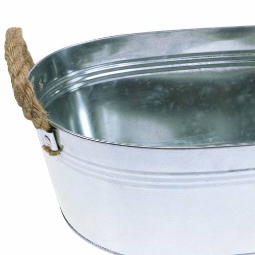 Floristik24 Planteringszinkbad med jutehandtag silver 34,5 cm H11,5cm