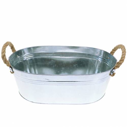 Floristik24 Planteringszinkbad med jutehandtag silver 34,5 cm H11,5cm