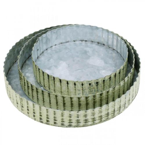 Artikel Metalltallrikar för dekoration, bordsdekoration, ljusbricka rund silver, grön shabby chic Ø14/16,5/19,5 cm H3,5 cm set om 3