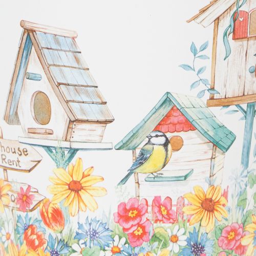 Artikel Metallkruka med motiv, planteringslåda med fågelholkar, plåthink H13cm Ø11,5cm