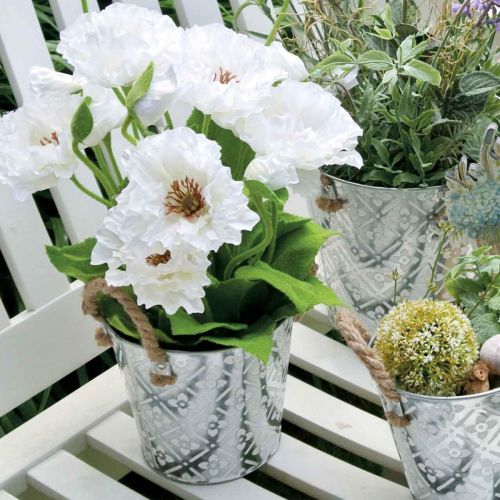 Artikel Metalkruka för plantering, blomkruka med handtag, planter med blommönster Ø18cm