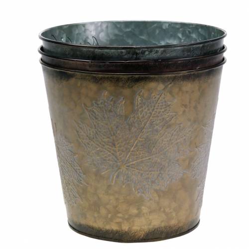 Artikel Dekorativ växtpot med blad zink metallgrå, orange, brun Ø18.5cm H15.5cm 3st