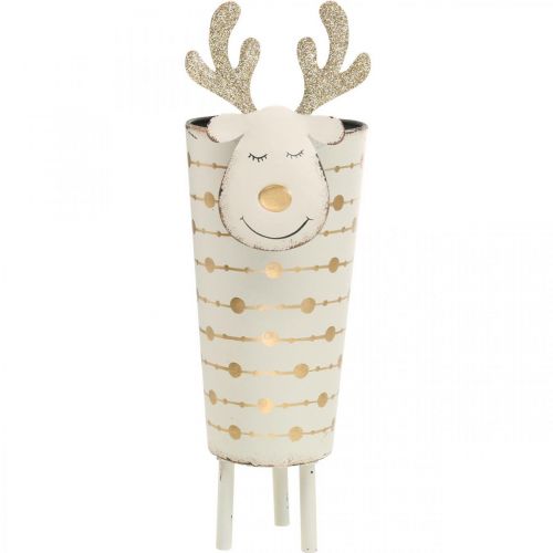 Artikel Renväxtkruka, adventsdekoration, metalldekoration, kruka till jul vit, gyllene H28cm Ø8,5cm