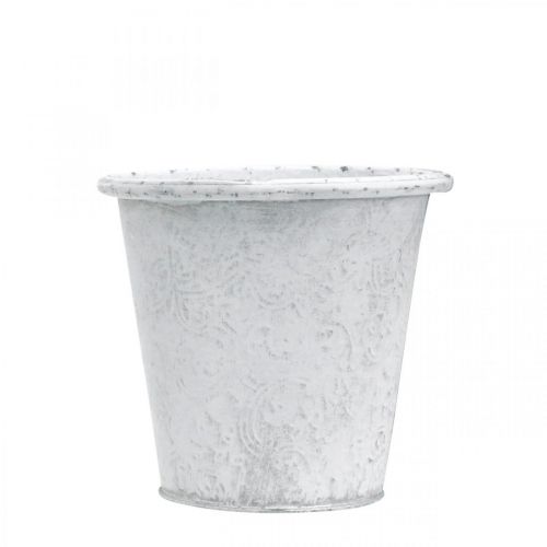 Artikel Växtkruka med ornament, planteringskärl, metallkärl vit Ø15,5cm H14,5cm