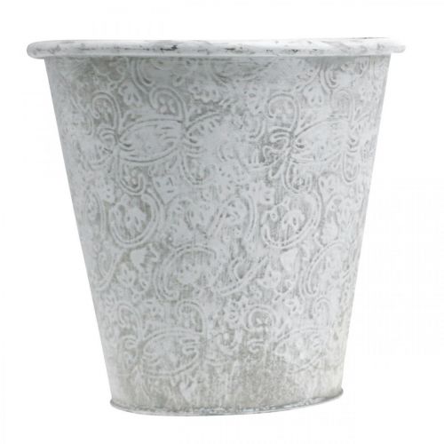 Artikel Planteringskärl, kruka med ornament, metalldekor vit, grå Ø20,5cm H19,5cm