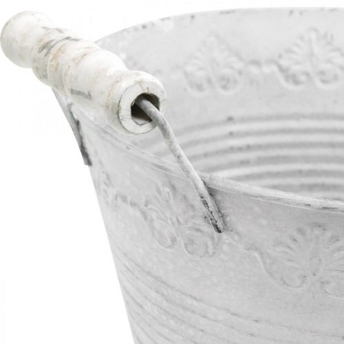 Floristik24 Metallkärl, dekorativ skål med mönster, växtkruka med trähandtag vit, silver Ø21,5cm H14,5cm B24,5cm