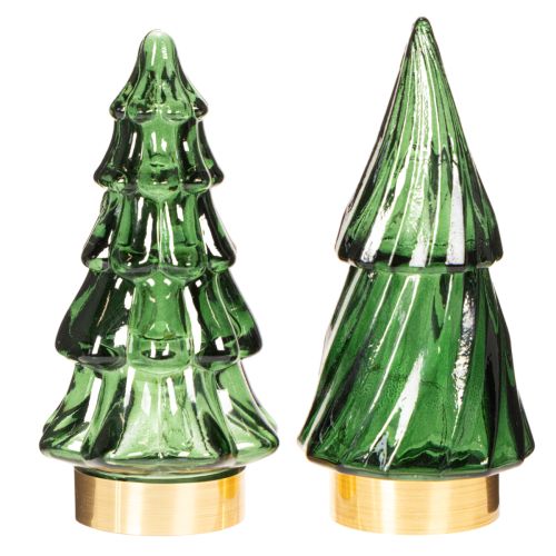 Glasjulgran med LED-ljus, borddekoration, jul, 13 cm, 2 stycken | Floristik24.se