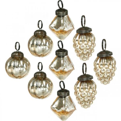Floristik24 Miniträbollar, diamant / boll / kon, trädhängen blandar antikt utseende Ø3–3,5 cm H4,5–5,5 cm 9st