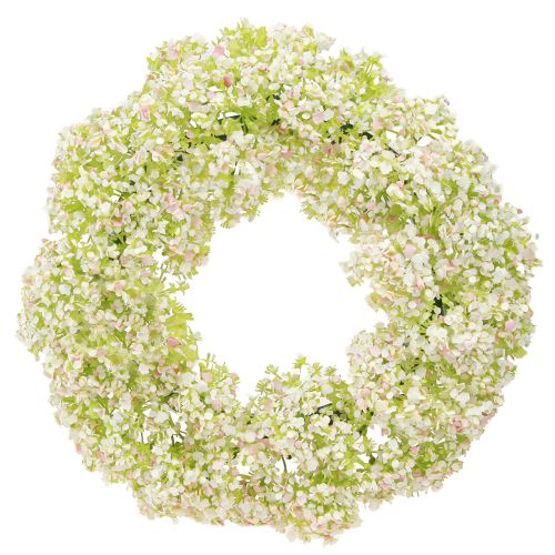 Artikel Konstgjord blomsterkrans liten vit rosa grön krans Ø25cm