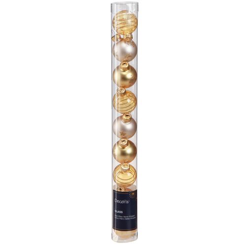 Artikel Mini julgranskulor glas klarguld pärla Ø3cm 9 st
