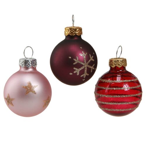 Floristik24 Mini julgranskulor glas rosa bär guld Ø3cm 9 st