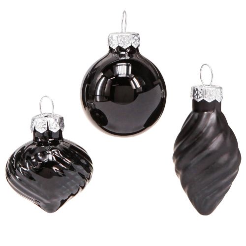 Floristik24 Mini julgranskulor glaslök svart Ø3cm 9 st