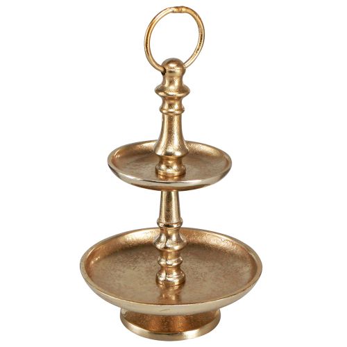 Floristik24 Mini etagere metalldekor guld matt 2-vånings bordsdekoration H22cm