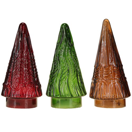 Artikel Mini julgran i glas LED röd grön brun 18 cm 3 st
