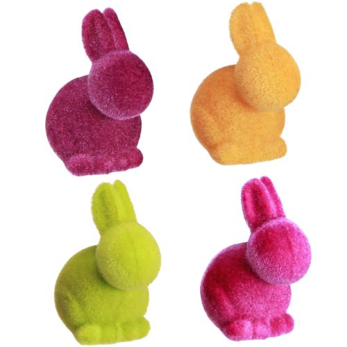 Artikel Minikaniner Färgglada påskharar flockade diverse – 2:a val – H6cm 12 st