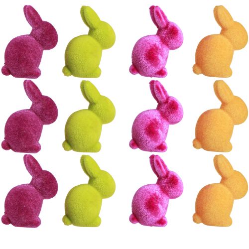Artikel Minikaniner Färgglada påskharar flockade diverse – 2:a val – H6cm 12 st