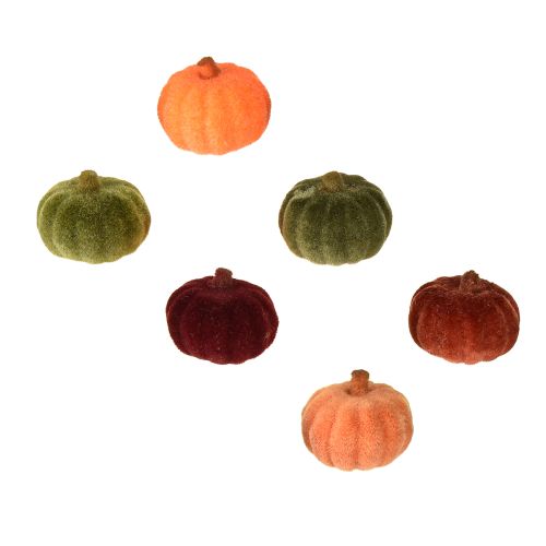 Artikel Mini pumpadekoration flockad prydnad 6 färger Ø4cm 24 st