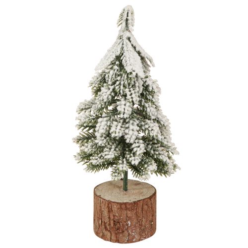 Artikel Mini julgran träfot grön vit Ø8cm H18cm 3st