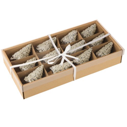 Artikel Mini julgransbordsdekoration champagnevit H8cm 12 st