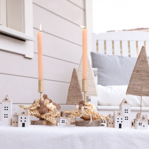 Artikel Mini julby trädekoration vit naturfärgad H13/7cm 6 st