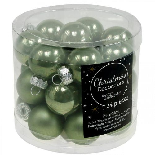 Floristik24 Mini julkulor glas grön glans/matt Ø2,5cm 24 st