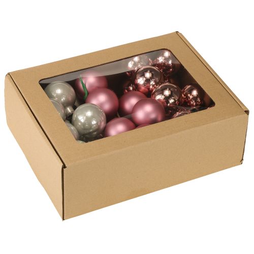 Artikel Mini julkulor glas rosa grå tråd Ø40mm 32 st