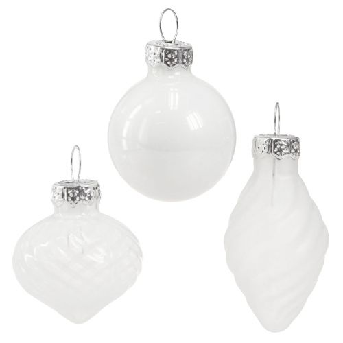 Floristik24 Mini julkulor vita trädkulor glas 3cm 9 st