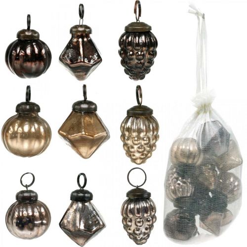 Floristik24 Mini julkulor, diamant / kula / kon, glashängen blanda antik look Ø3–3,5cm H4,5–5,5cm 9st