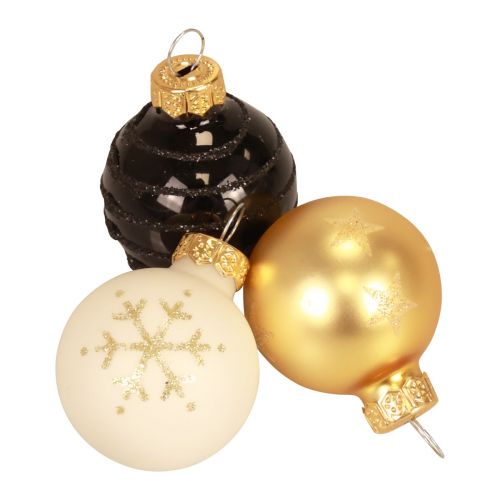 Floristik24 Mini julkulor glas vit svart guld Ø3cm 9 st