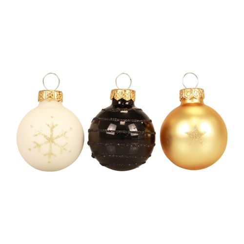 Artikel Mini julkulor glas vit svart guld Ø3cm 9 st