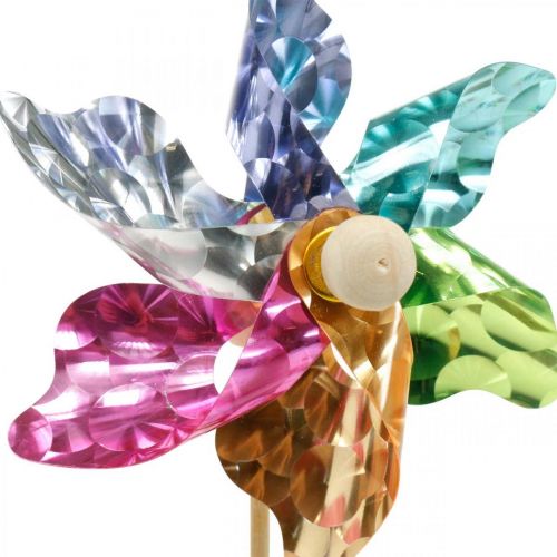 Floristik24 Minipinwheel, festdekoration, väderkvarn på pinne, färgglad, dekoration för trädgården, blomproppar Ø8,5cm 12 st.