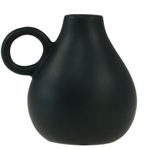 Mini keramisk vas svart handtag keramisk dekoration H8,5cm