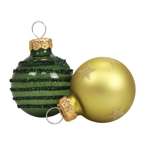 Floristik24 Mini julkulor glas grönguld glaskulor Ø3cm 9st