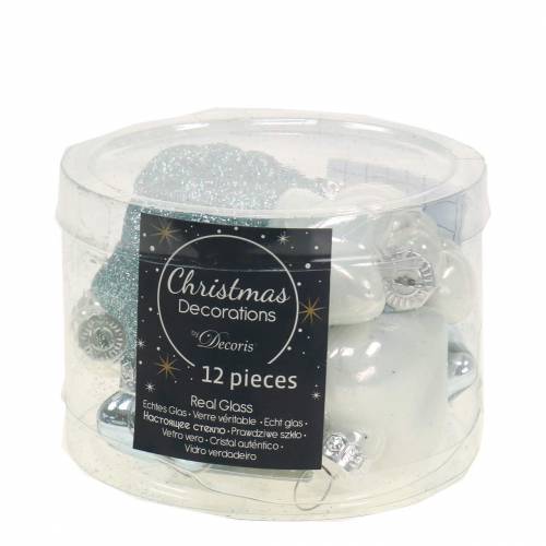 Floristik24 Mini-julgransdekorationer blandade blandat glasvitt, blått 12st