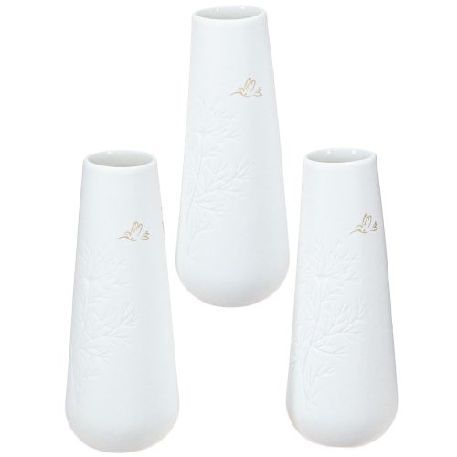 Artikel Porslinsvas vit med guldmotiv – Elegant blomstervas i set om 3 H12cm 3 st