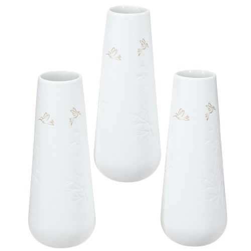 Artikel Porslinsvas vit med guldmotiv – Elegant blomstervas i set om 3 H12cm 3 st