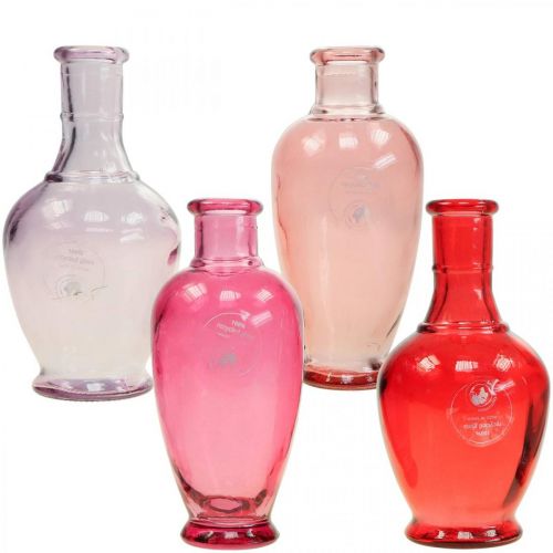 Floristik24 Minivaser glas dekorativa glasvaser rosa rosa röd lila 15cm 4st