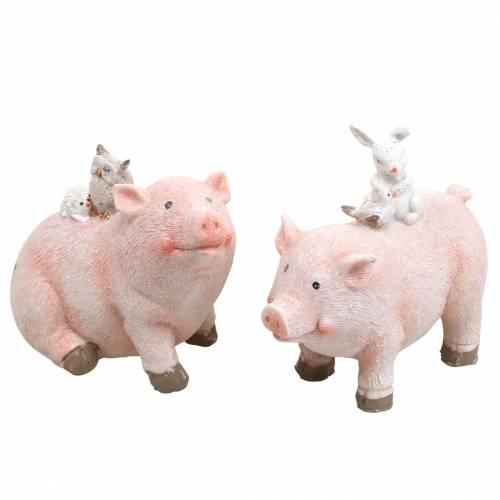 Artikel Dekorativ figuruppsättning piggy med djurvänner 9.3cm × 7.5 / 8.5cm 2st