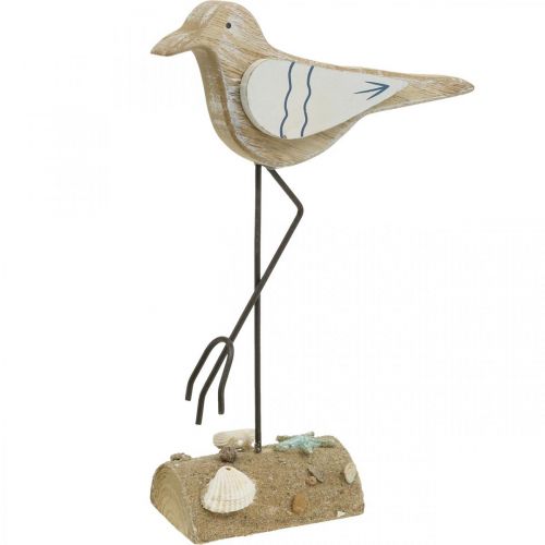 Trämås, maritim dekoration, kustfågel Shabby Chic, blått och vitt H25cm