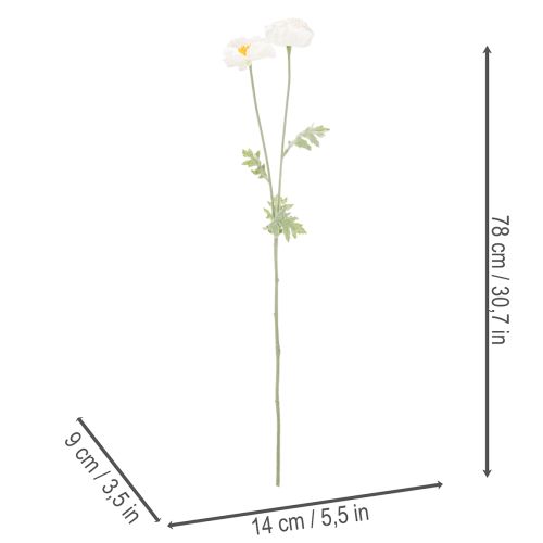Konstgjord vallmo, vit, lång stjälk, 78 cm, 3 stycken | Floristik24.se