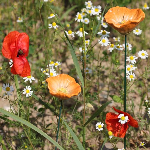 Artikel Vallmoblomstång, keramisk blomma, kärleksfullt detaljerad, för eleganta trädgårdsdetaljer, 42 cm, 4 stycken